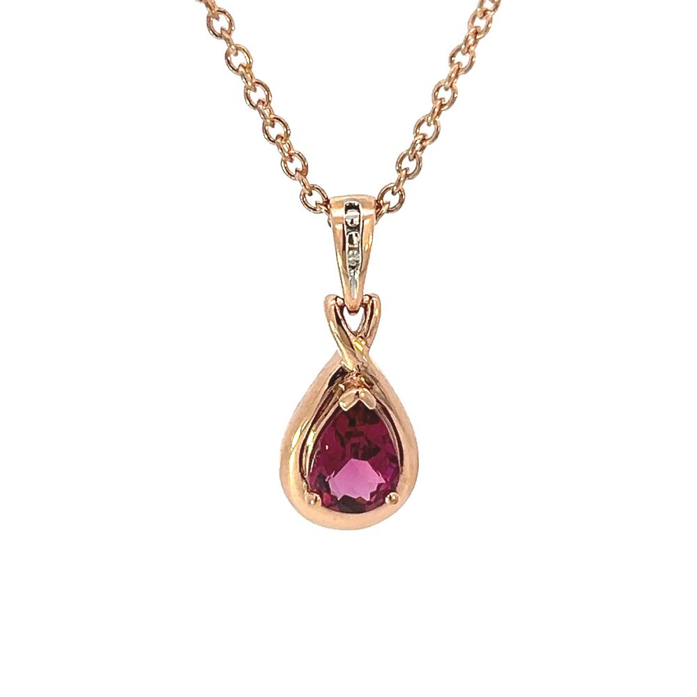 9ct Rose Gold, Diamond & Grape Tourmaline Pendant