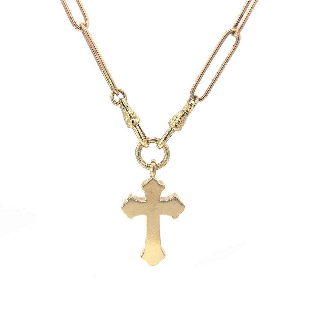 Handmade Yellow Gold Solid Cross Pendant with O'Ring