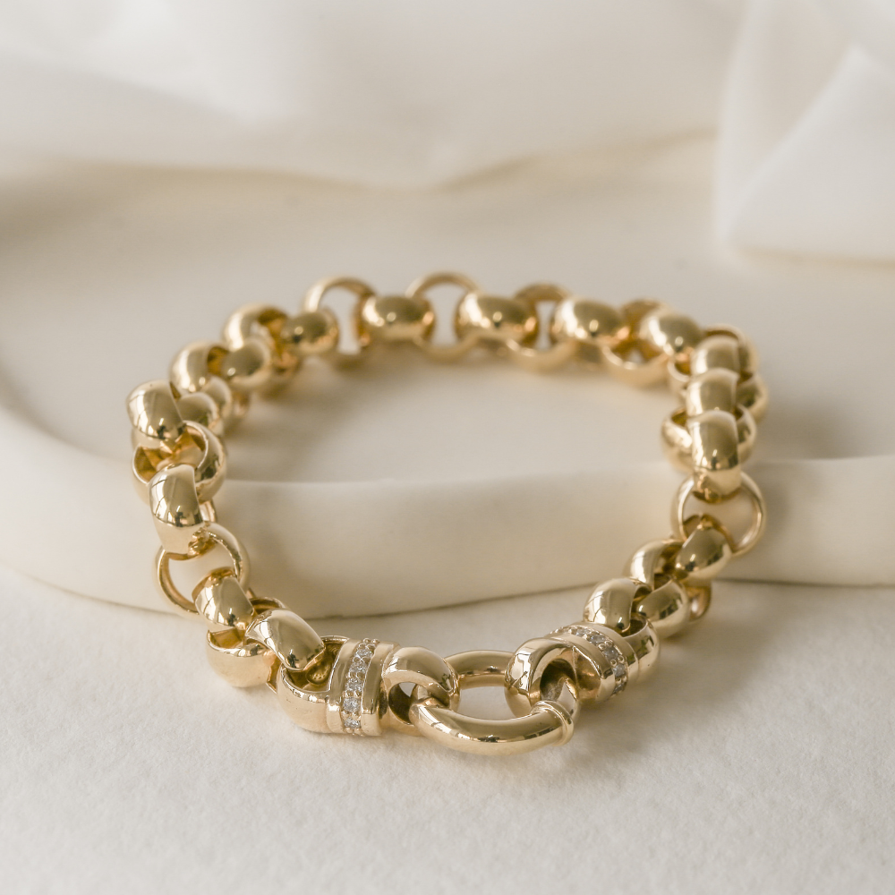 9ct Yellow Gold Diamond Belcher Bracelet