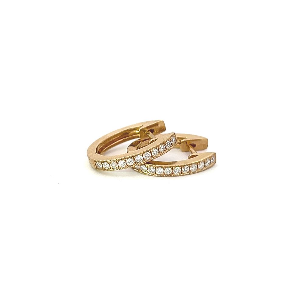 Diamond Oval Mill-Grain Huggies in 9ct Yellow Gold