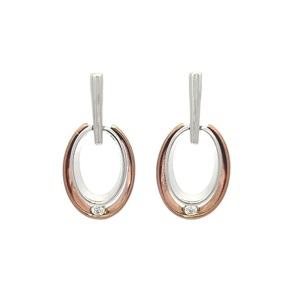 Diamond Oval Drop Earrings in White & Rose Gold