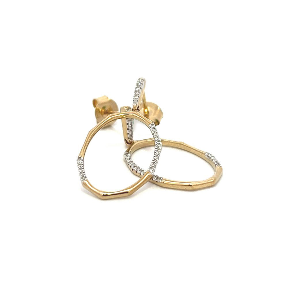 Diamond Hex-Oval Drop Earrings in Yellow Gold