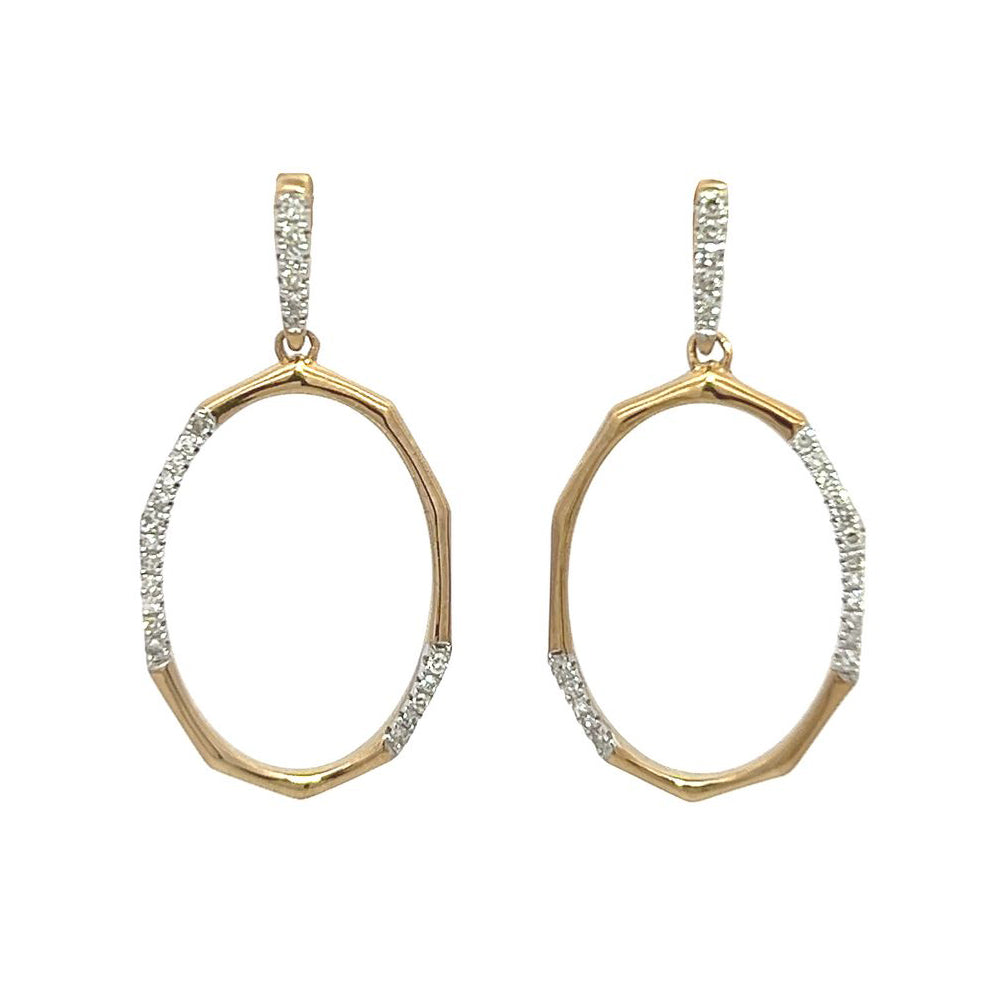 Diamond Hex-Oval Drop Earrings in Yellow Gold