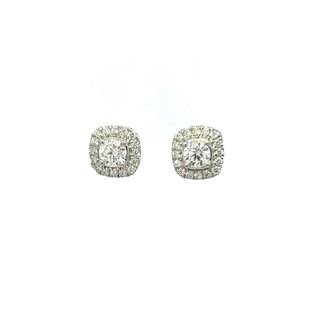 Diamond Solitaire Halo Studs in White Gold