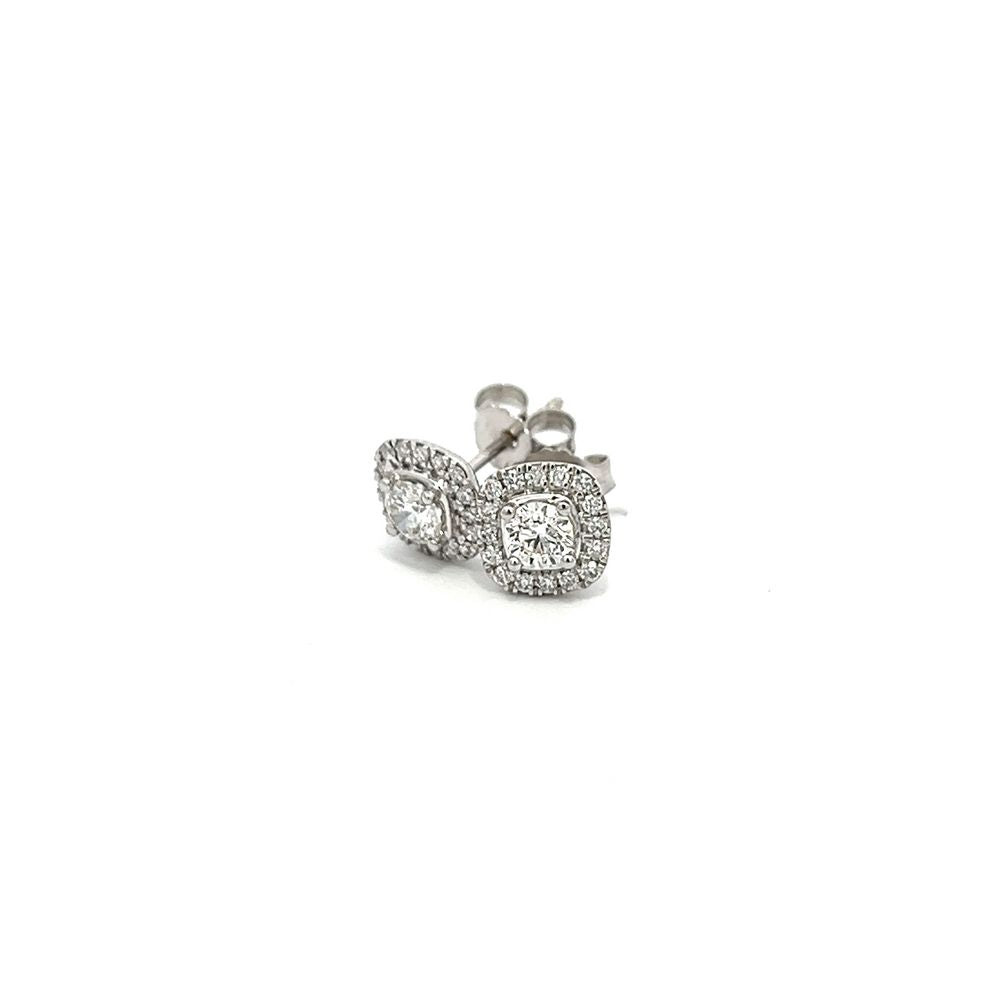 Diamond Solitaire Halo Studs in White Gold