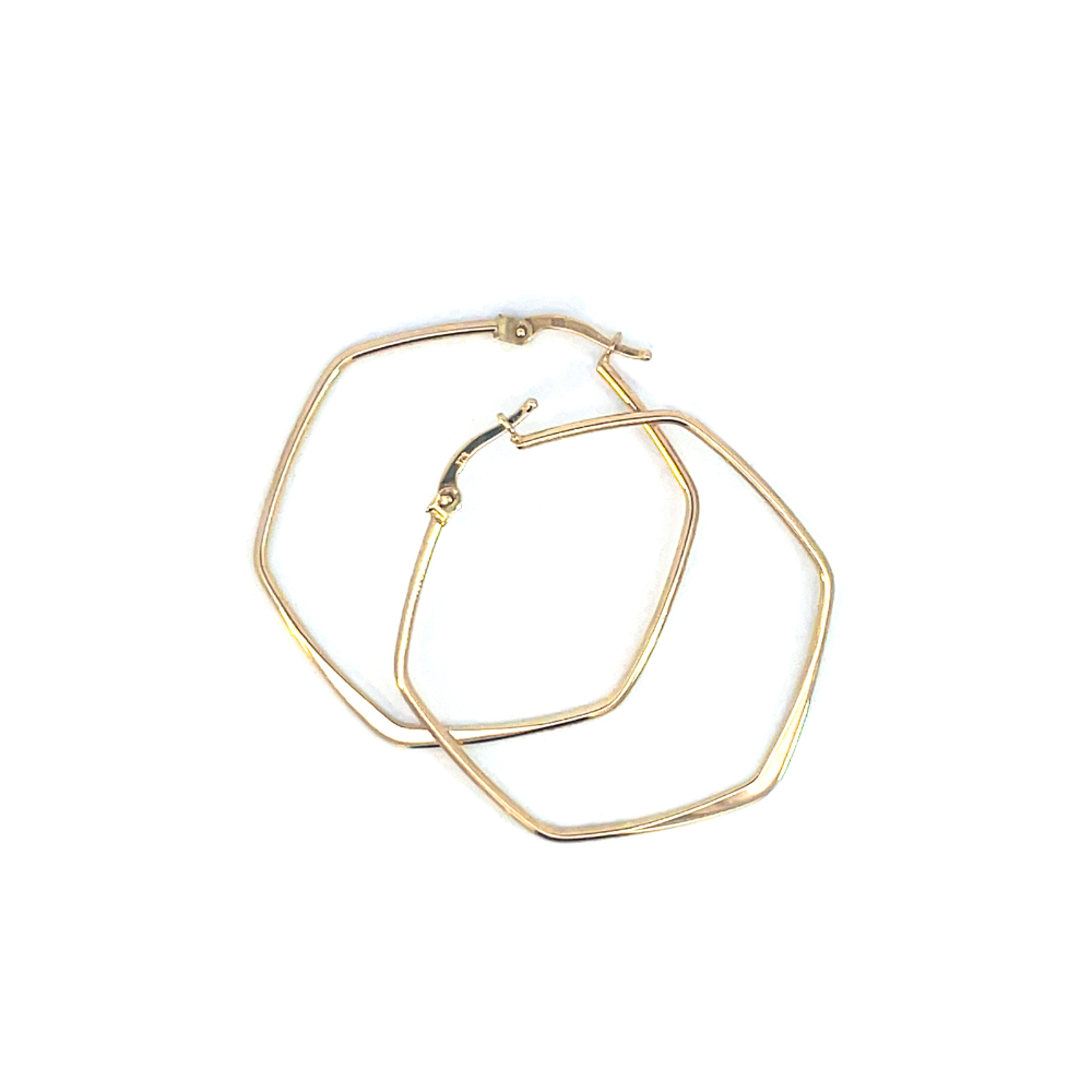 Modern Geometric Hexagon Hoop Earrings in 9ct Yellow Gold