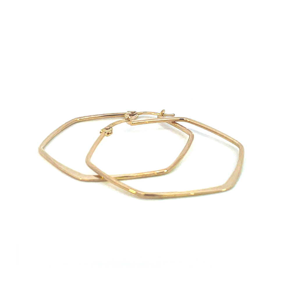Modern Geometric Hexagon Hoop Earrings in 9ct Yellow Gold