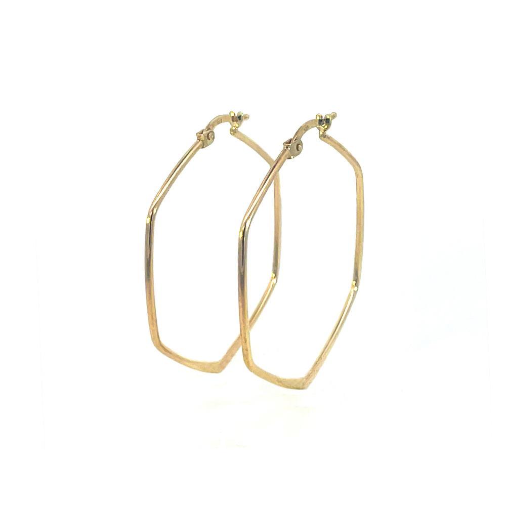 Modern Geometric Hexagon Hoop Earrings in 9ct Yellow Gold