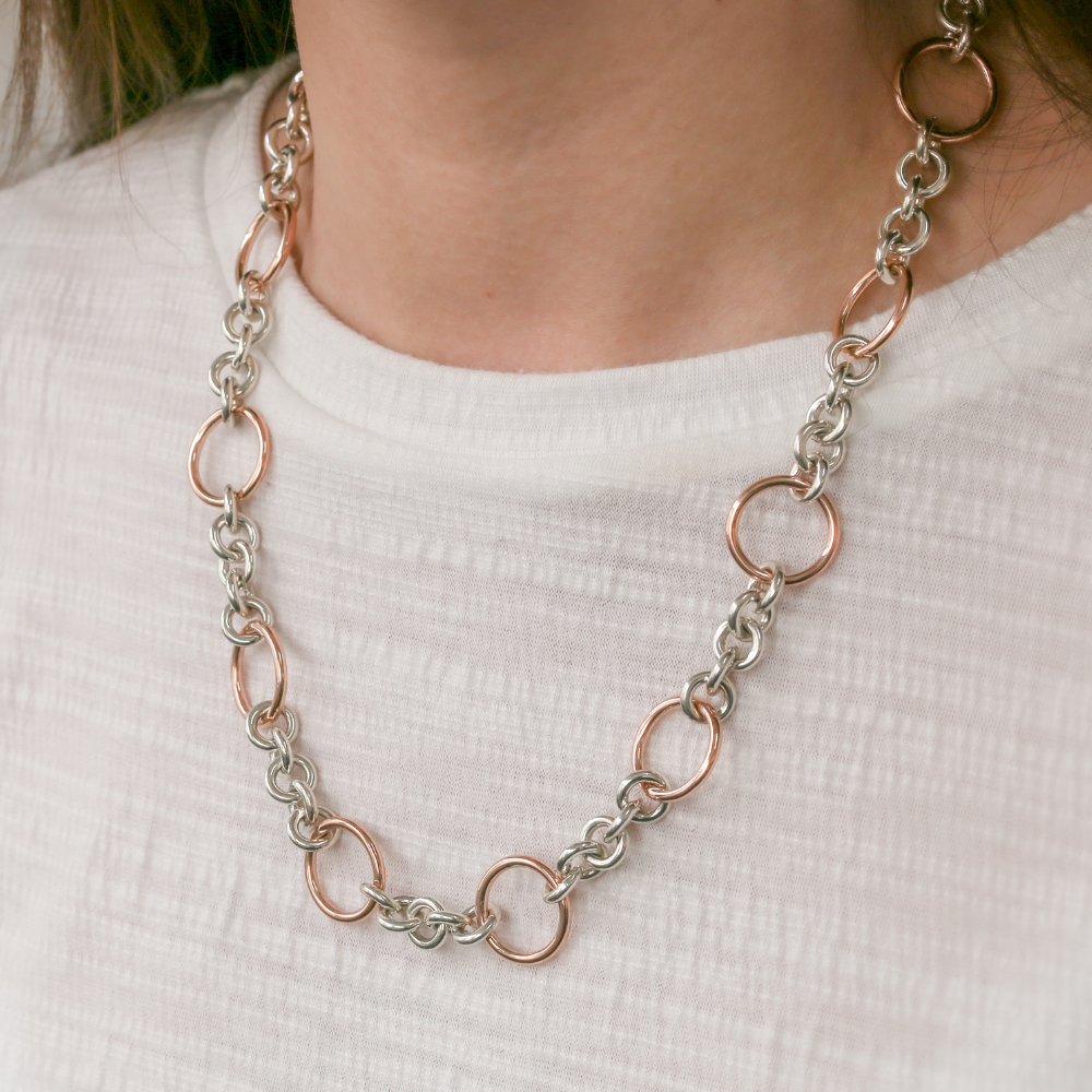 Handmade Circle Link Necklace in 9ct Rose Gold & Silver