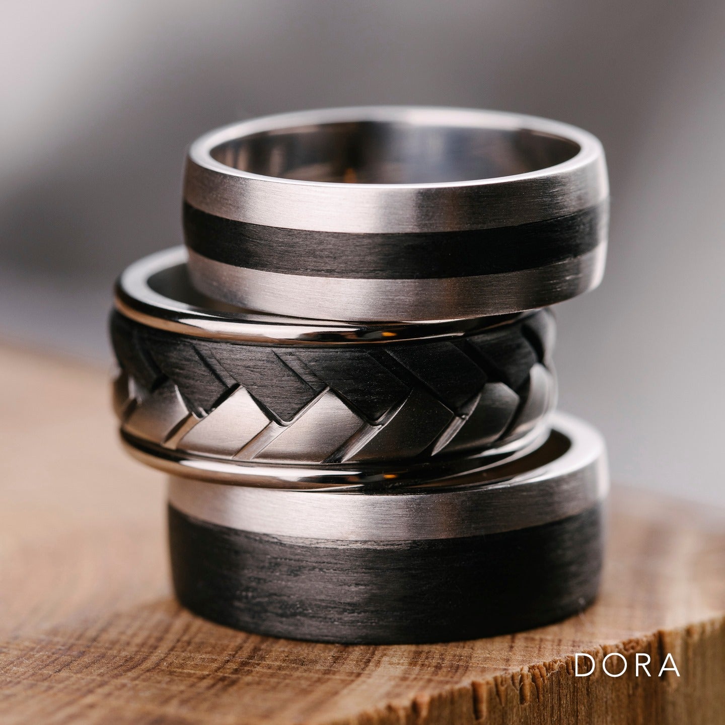 DORA Men's Tantalum & Carbon Fiber Inlay Ring