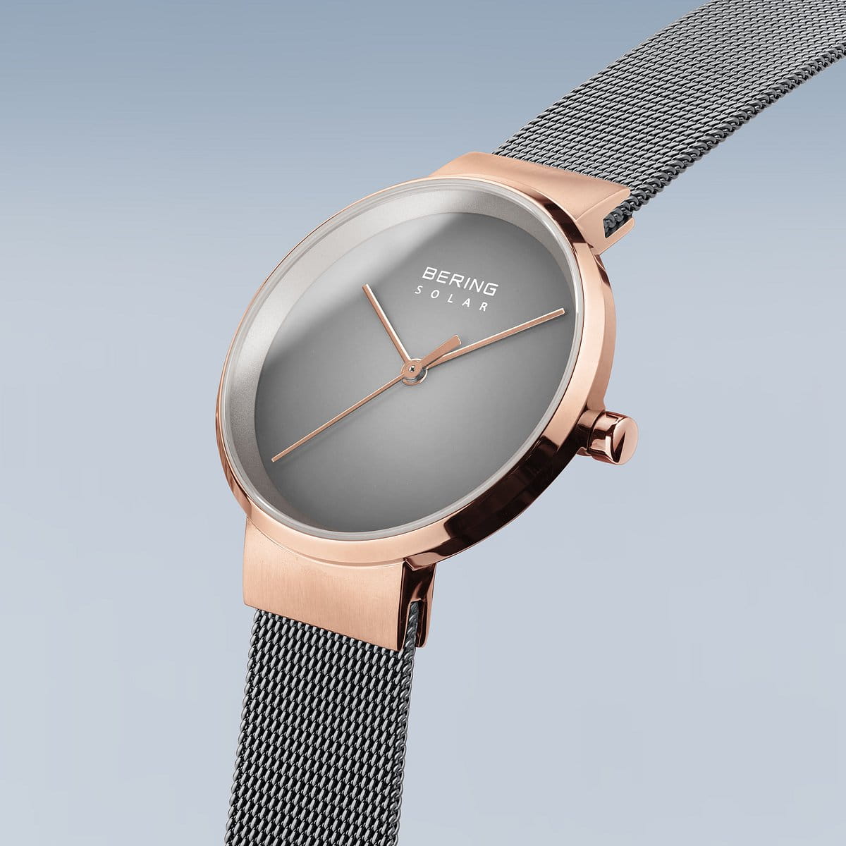 BERING Solar Polished/Brushed Rose Gold Ladies Watch