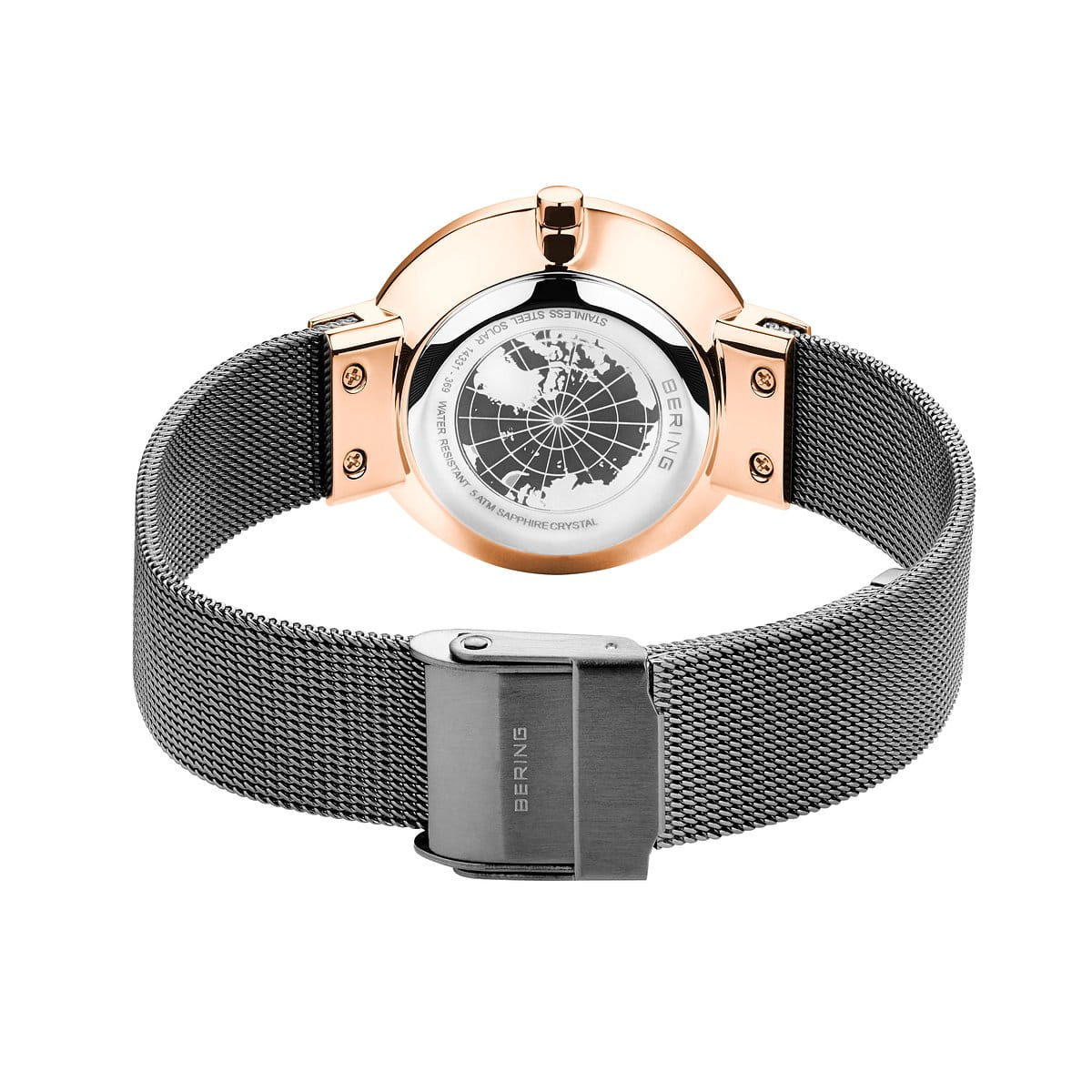 BERING Solar Polished/Brushed Rose Gold Ladies Watch