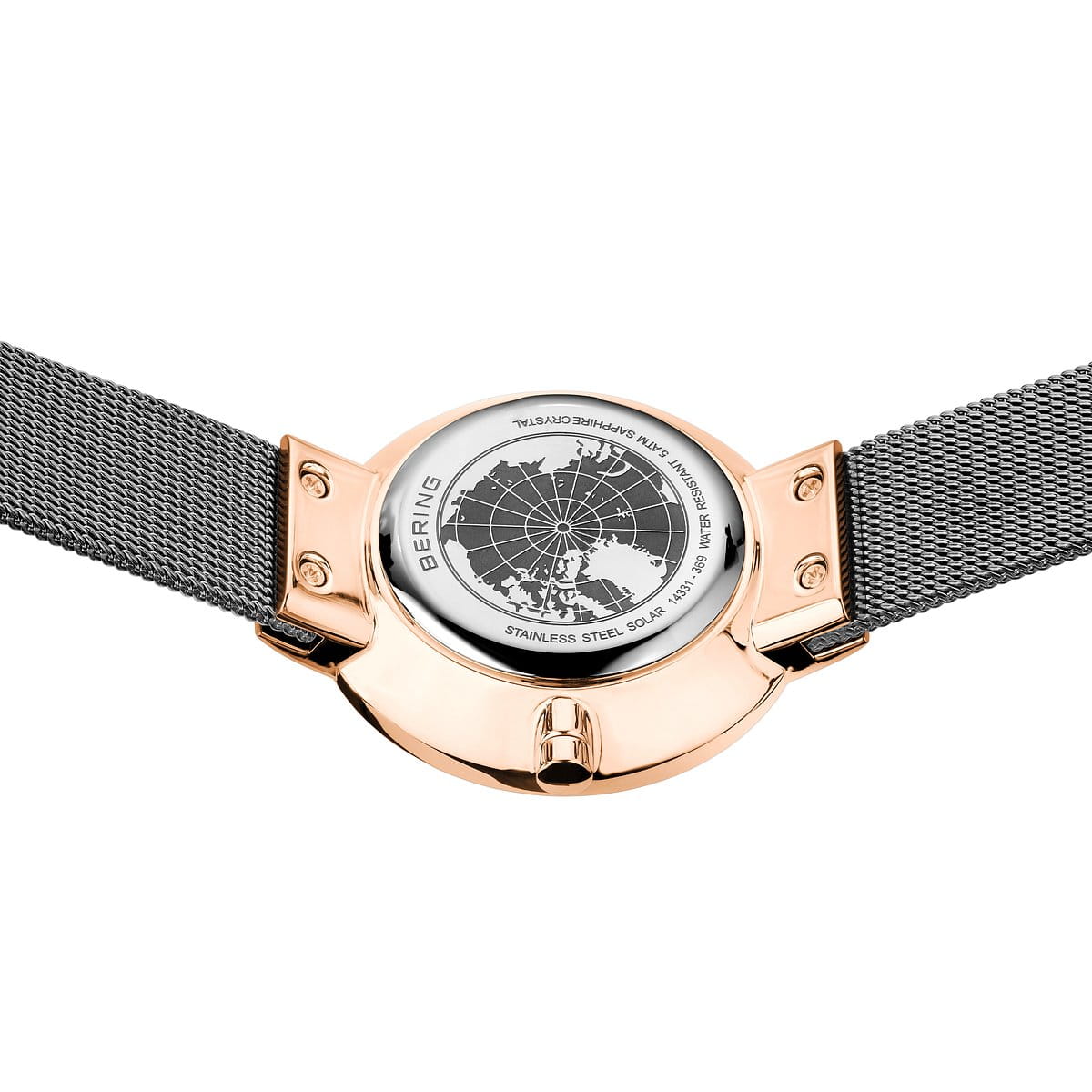 BERING Solar Polished/Brushed Rose Gold Ladies Watch