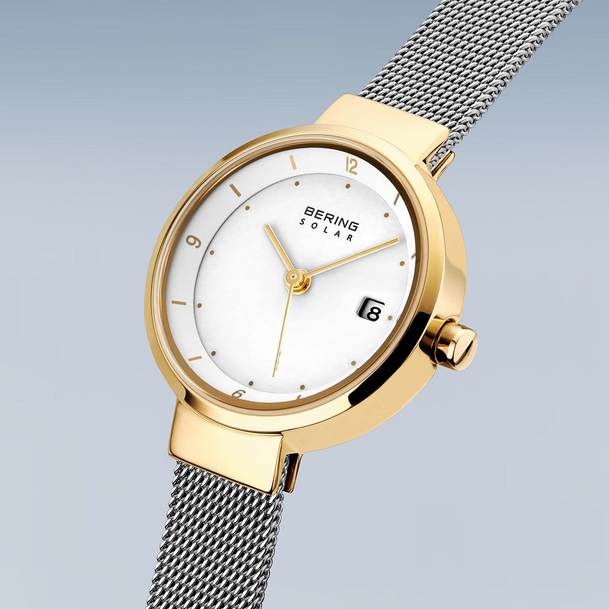 BERING Solar Polished Gold Ladies Watch