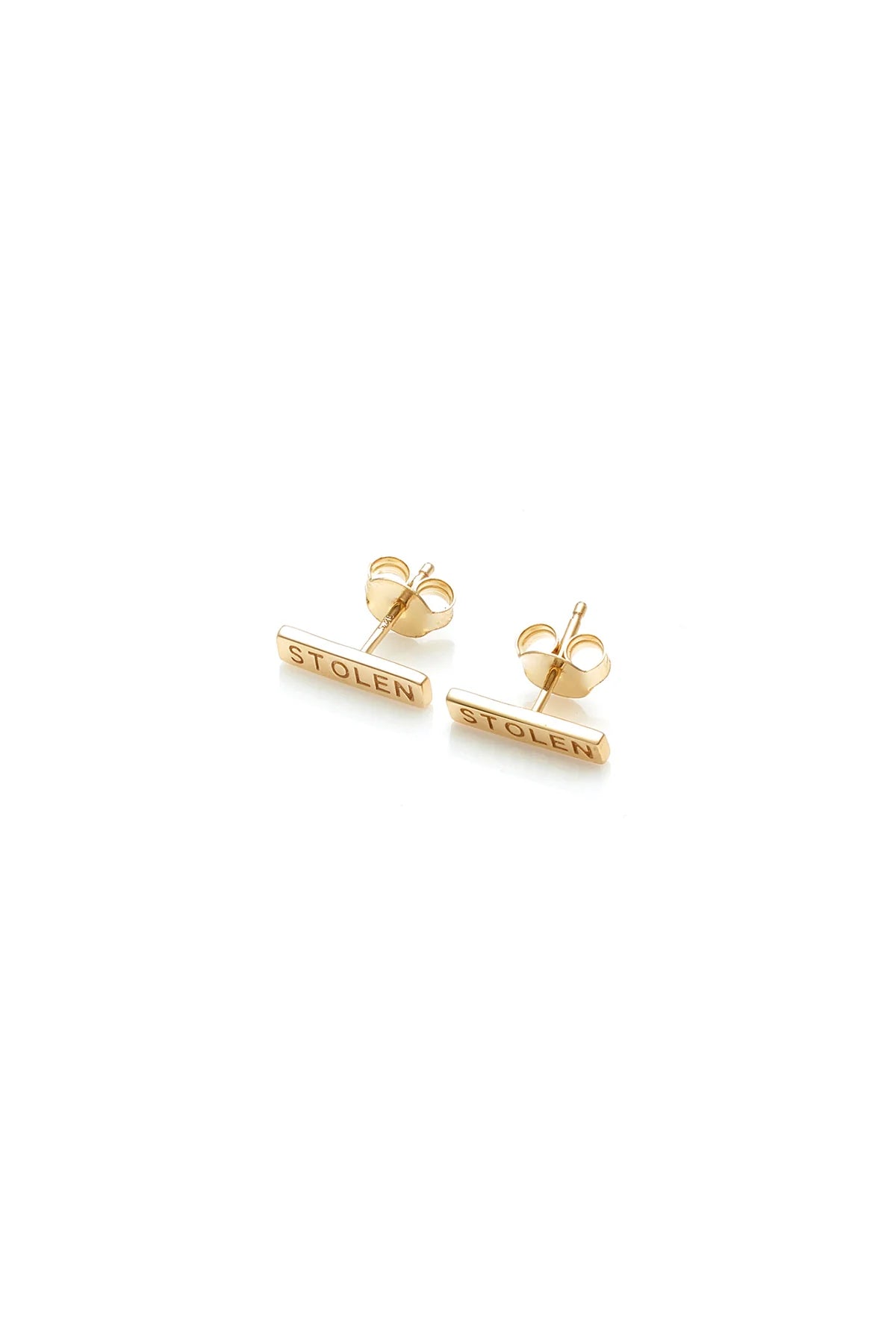 Stolen Girlfriends Club 9ct Yellow Gold Tiny Bar Earrings