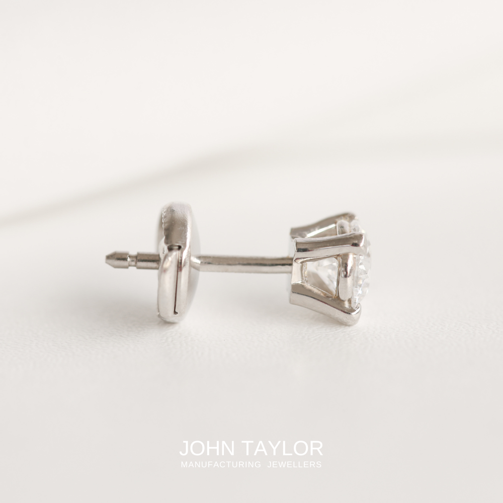 1.212ct Diamond Solitaire Studs in Platinum with Platinum Lock Scrolls