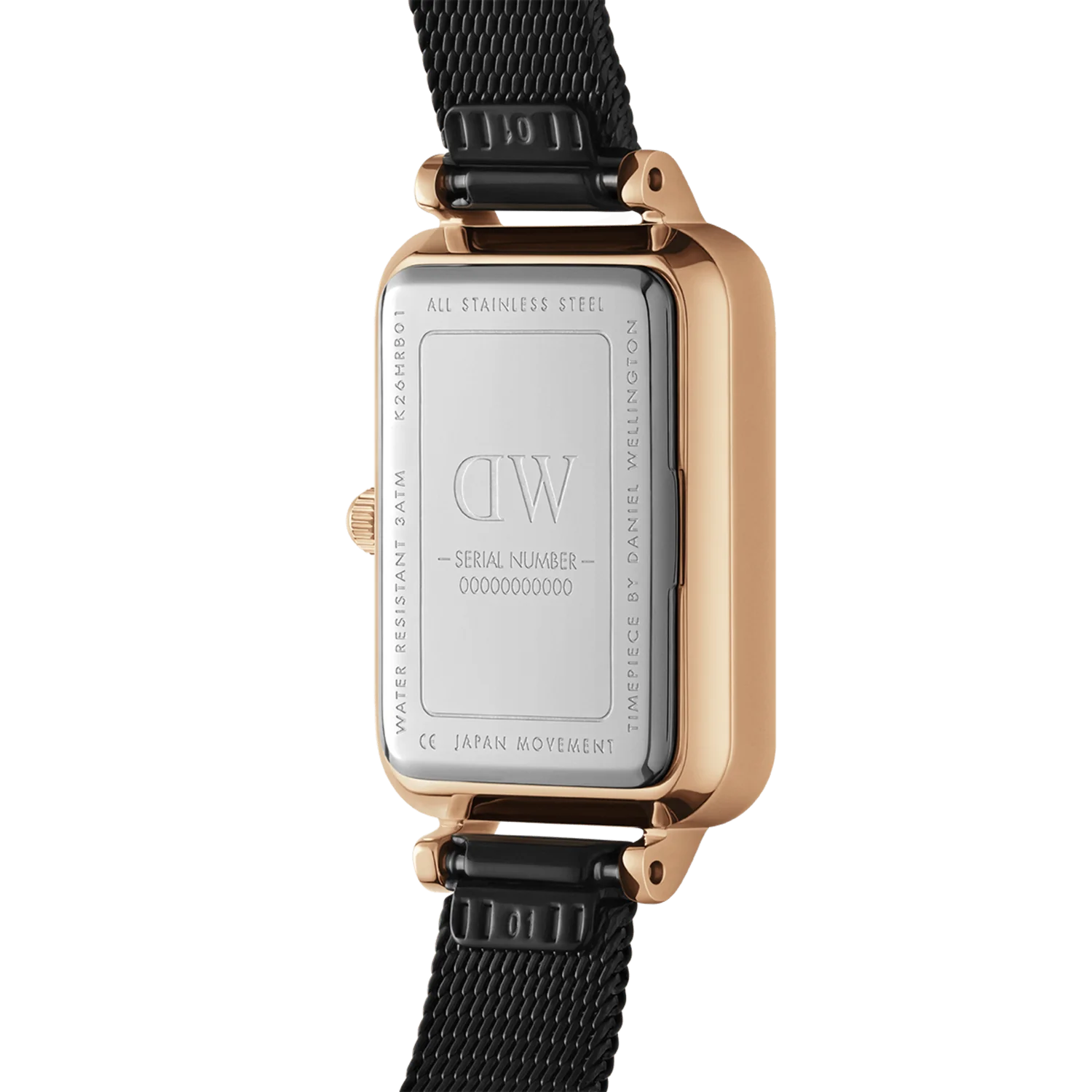 DW Quadro Pressed Ashfield Watch in Rose Gold/Black - 20x26mm