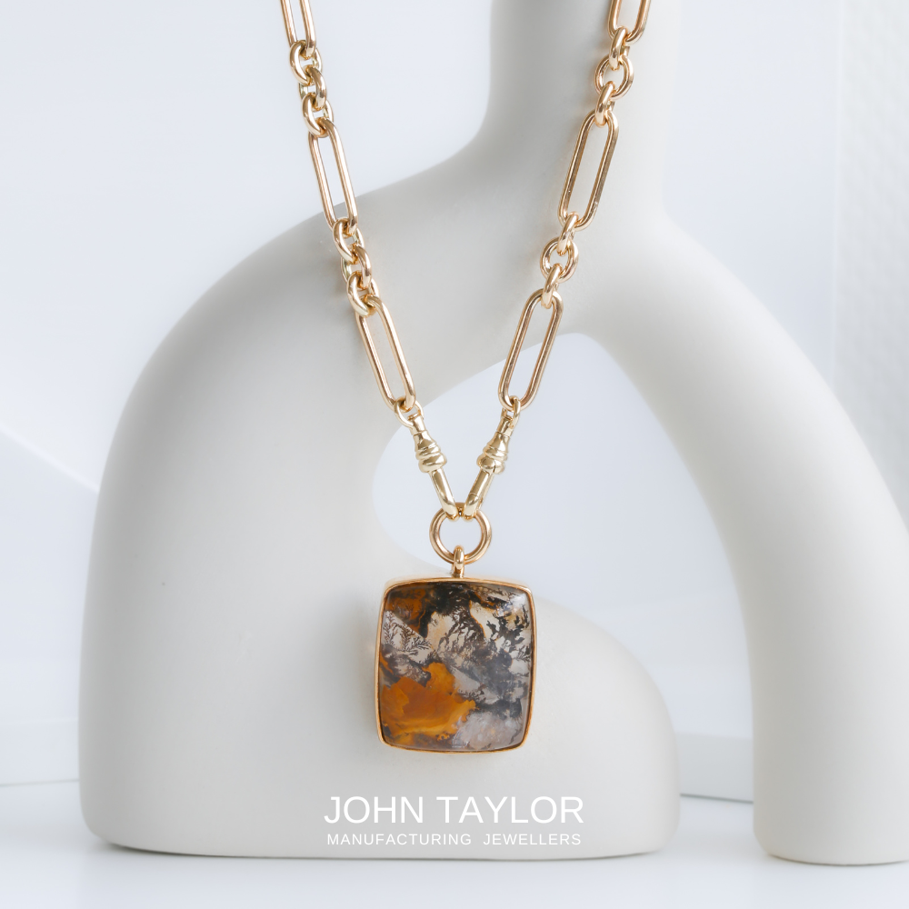 Handmade Yellow Gold Cushion Agate Pendant