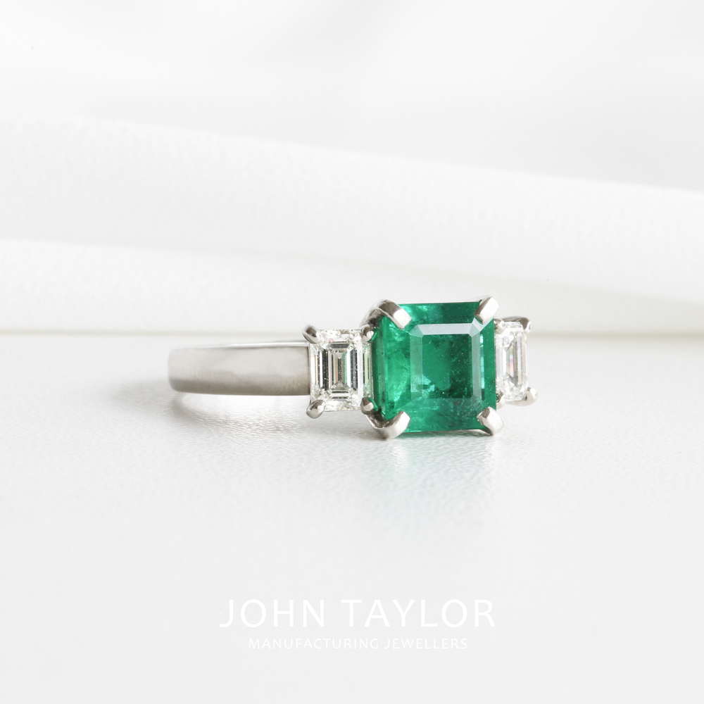 2.13ct Columbian Emerald & Diamond 3 Stone Ring In Platinum