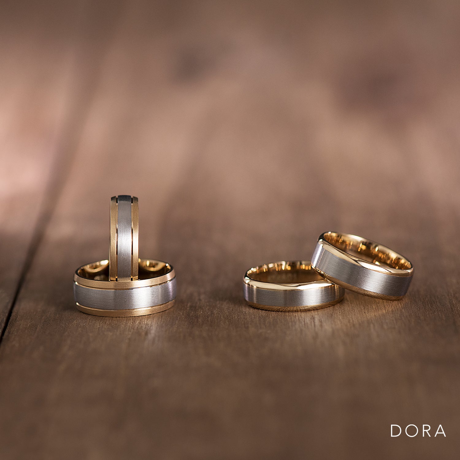DORA 9ct Two Tone Men's Ring With Polished Edges & Brushed Centre