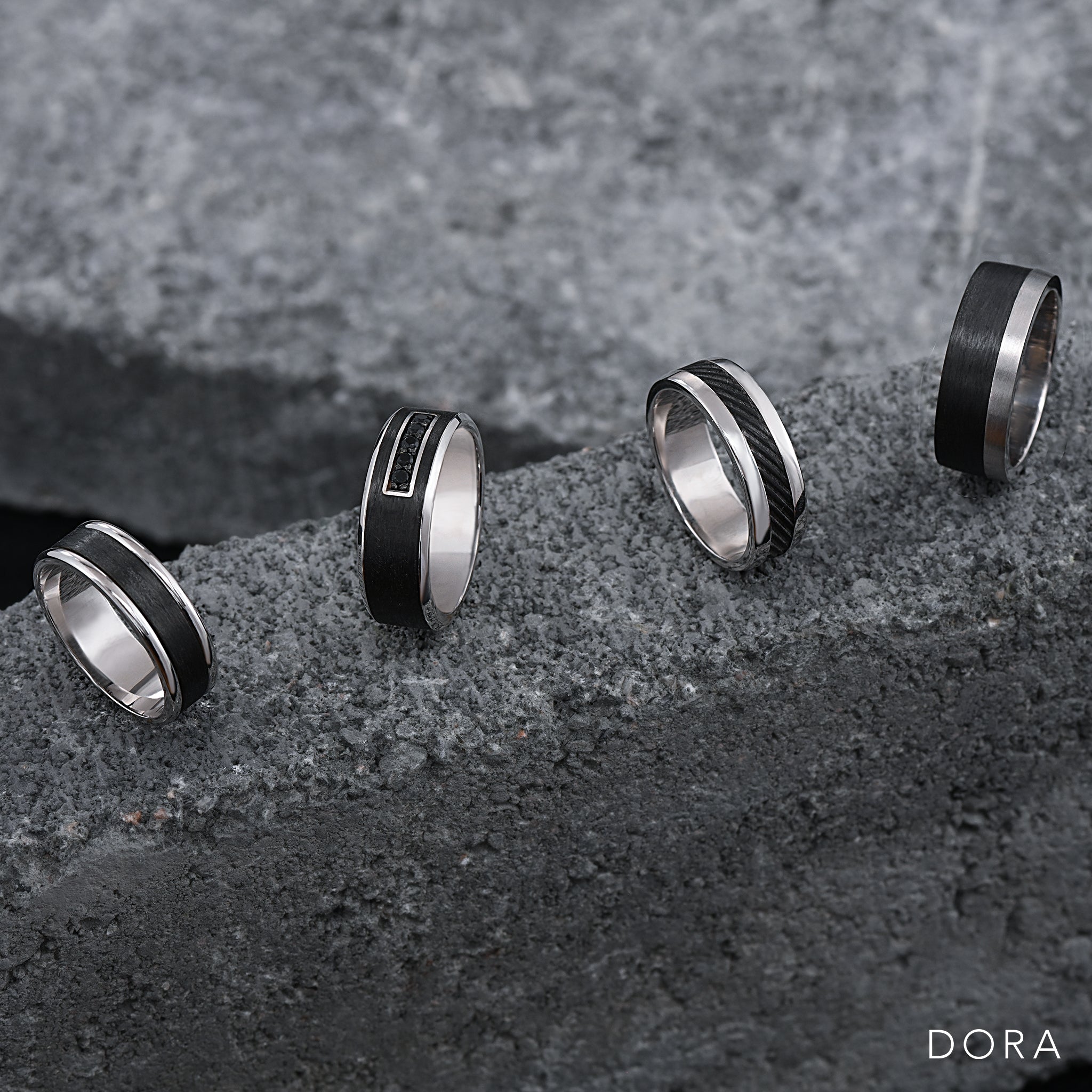 DORA Men's Rounded Carbon Fiber & Titanium Wide Band Ring