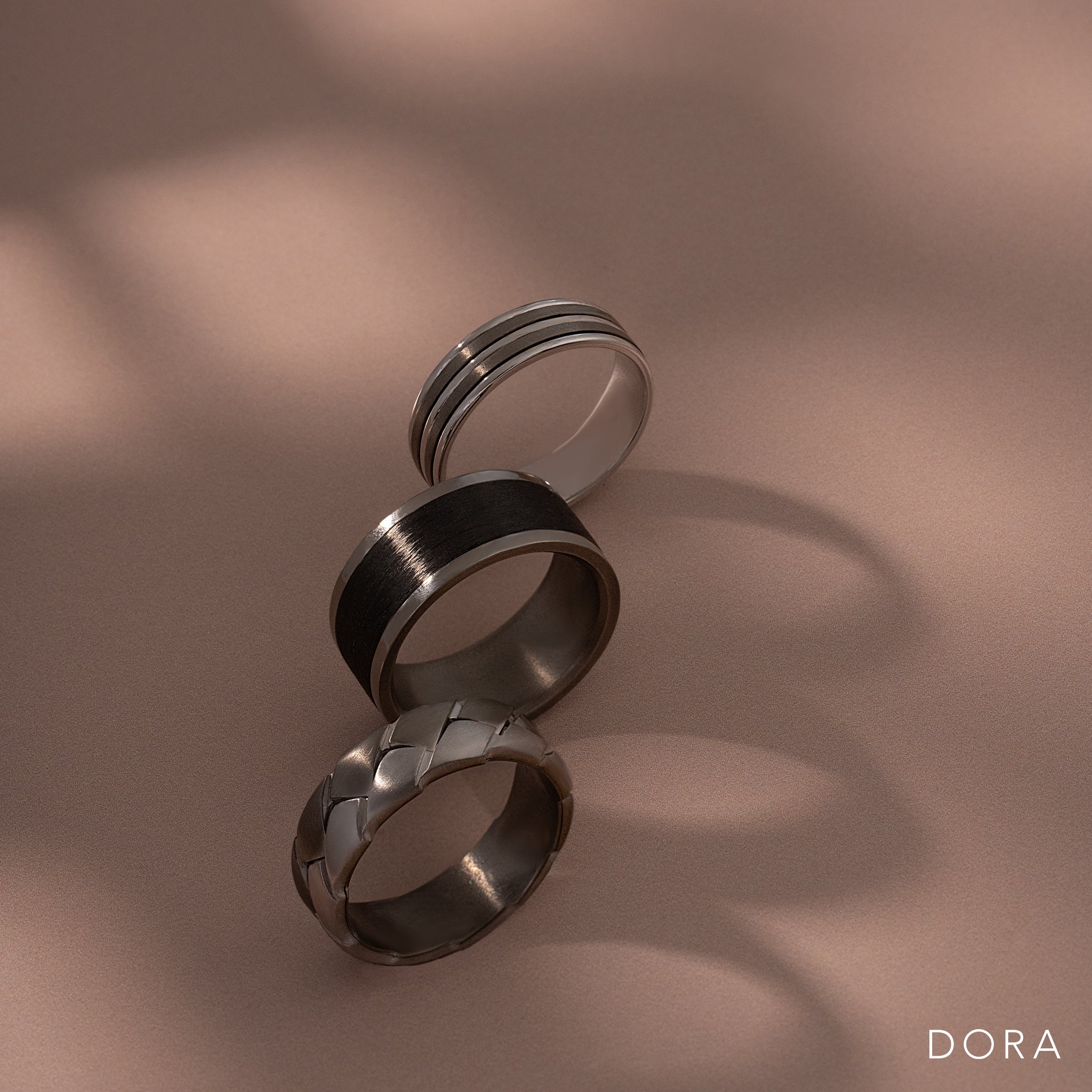 DORA Men's Rounded Carbon Fiber & Titanium Wide Band Ring