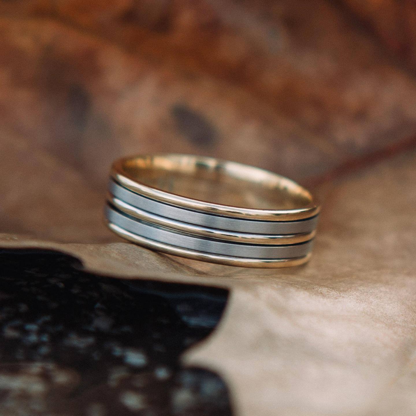 DORA Two Tone 3 Bar Men's Ring in 9ct Gold