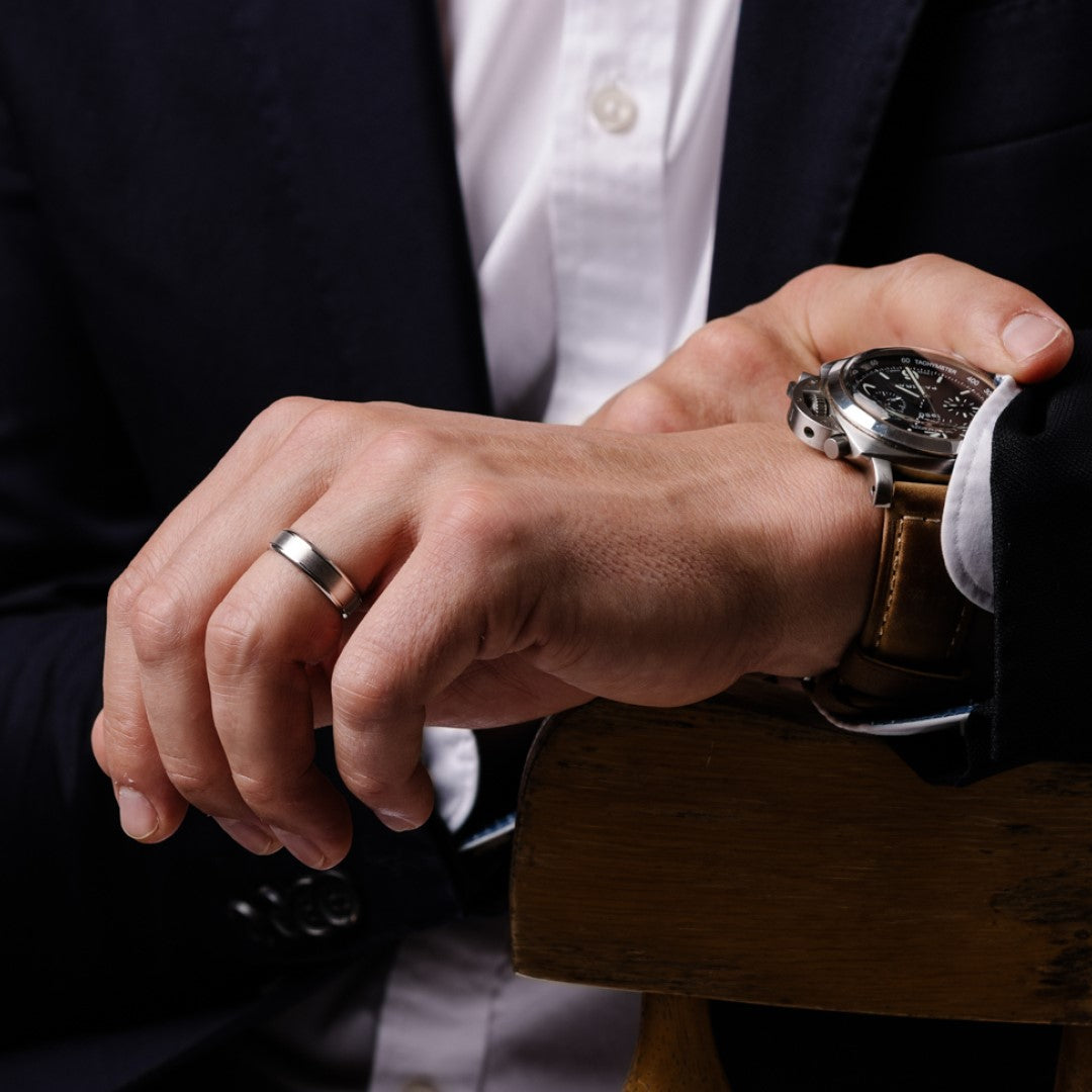 DORA Men's Brushed & Polished White Gold & Titanium Ring
