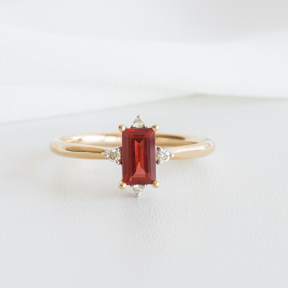 Garnet Baguette & Diamond Ring