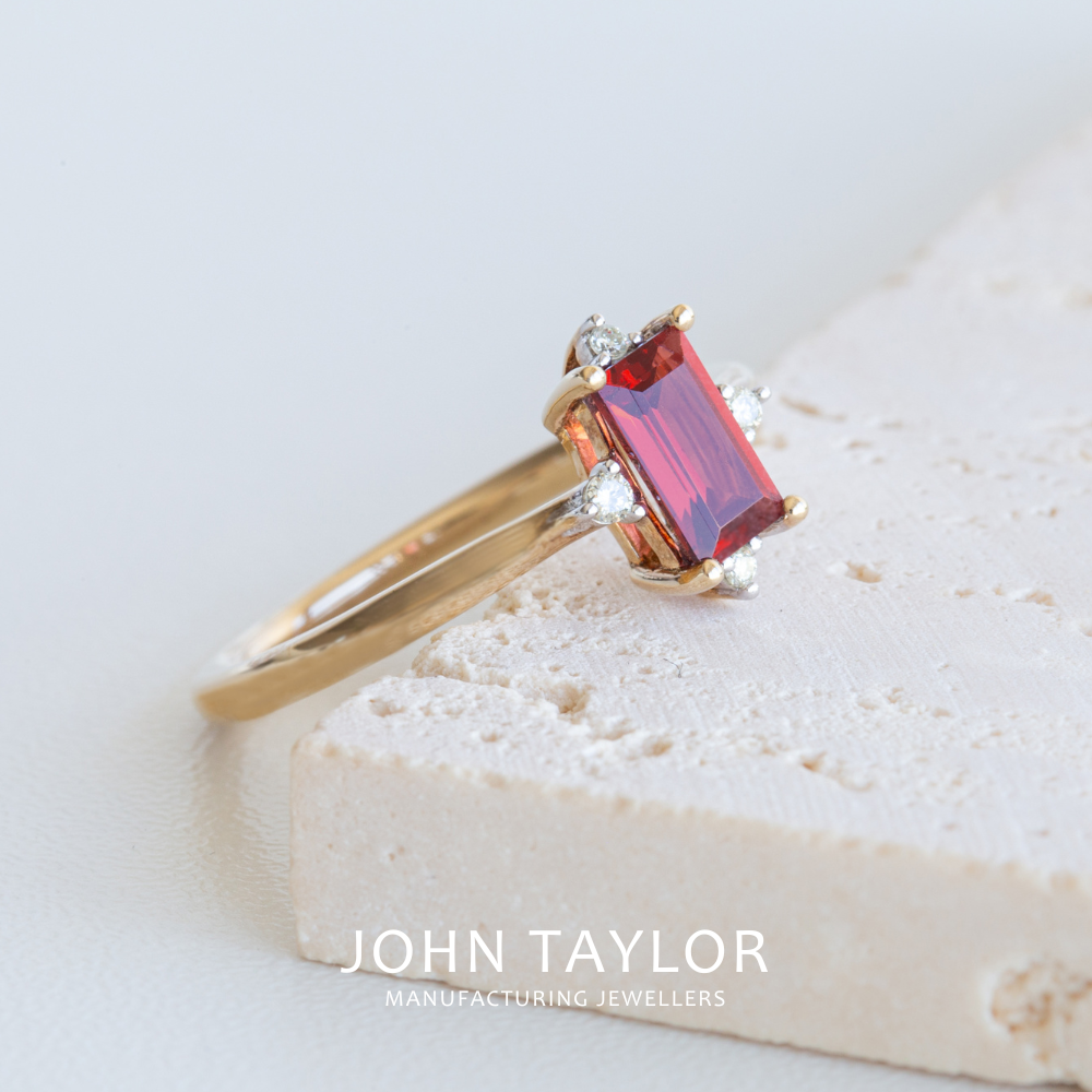 Garnet Baguette & Diamond Ring