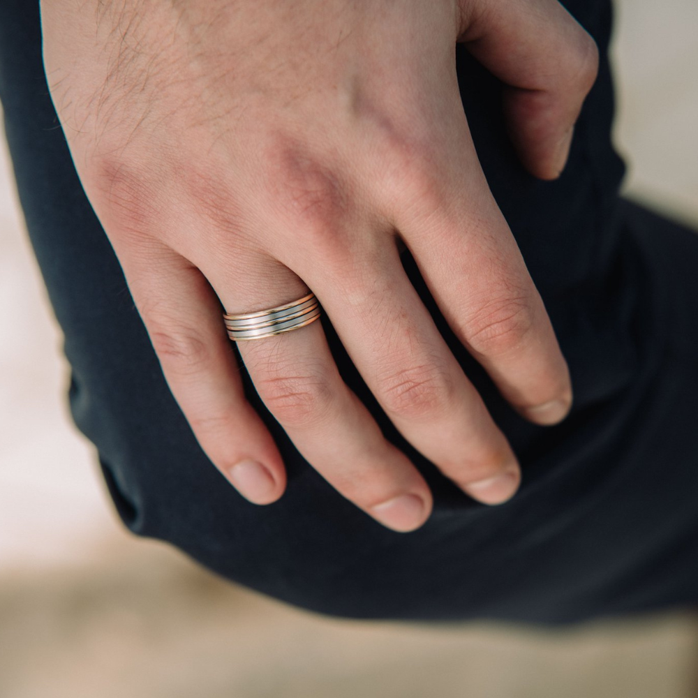 DORA Two Tone 3 Bar Men's Ring in 9ct Gold