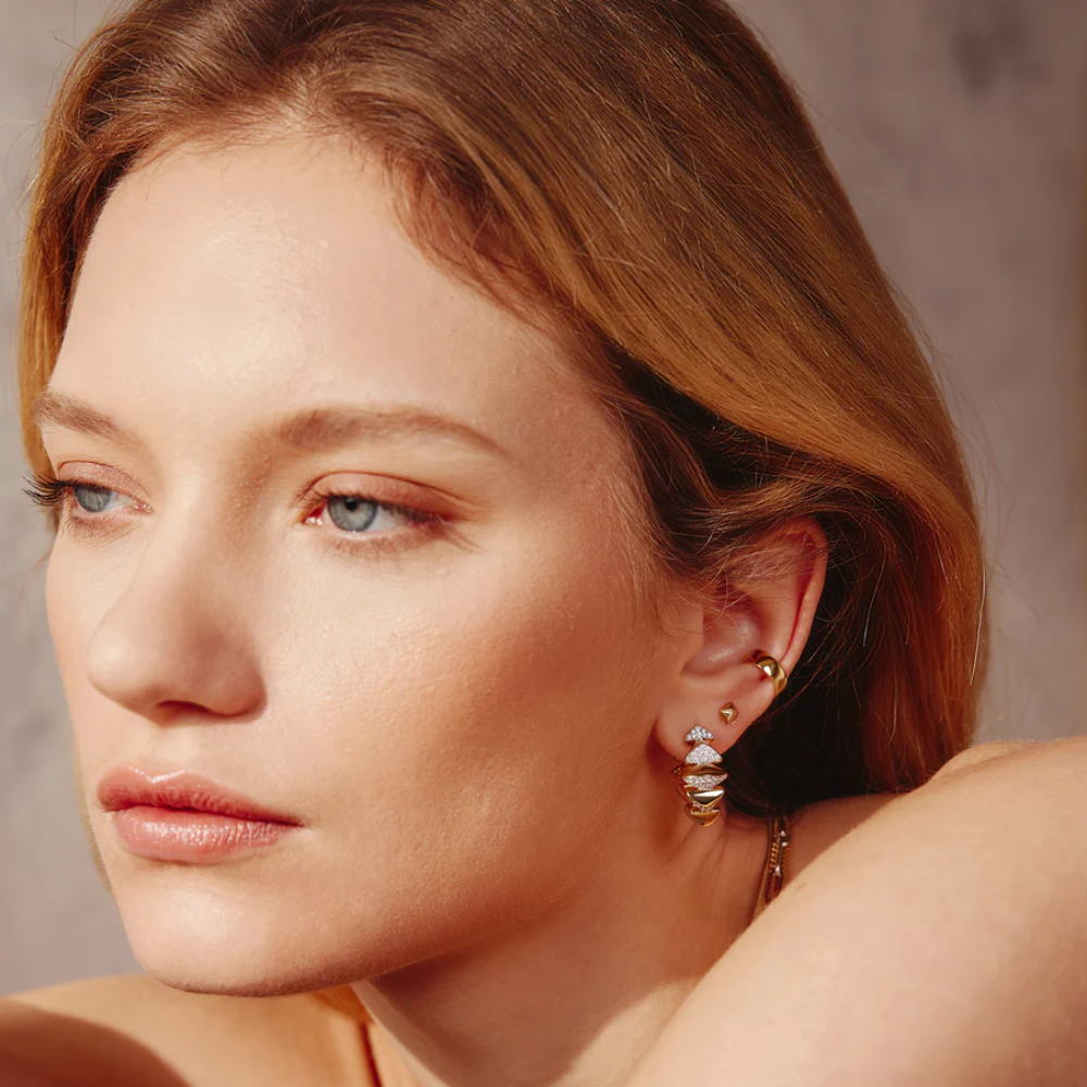Ania Haie Gold Plated Trailblazer Pyramid Studs