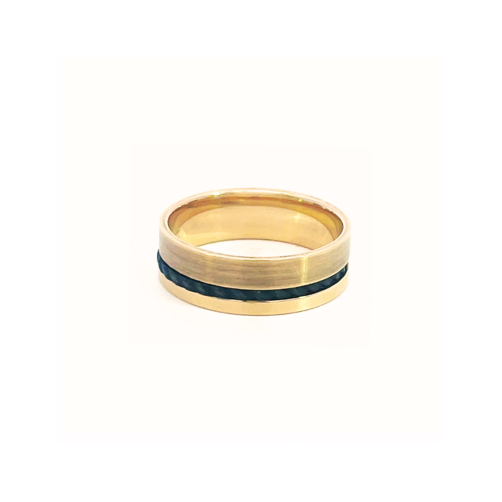 ZiRO 9ct Yellow Gold Band with Black Zirconium Twist Detail