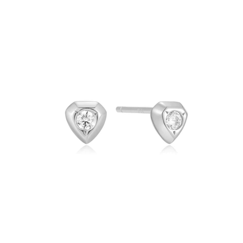 Ania Haie Silver Sparkling Sheild Stud Earrings