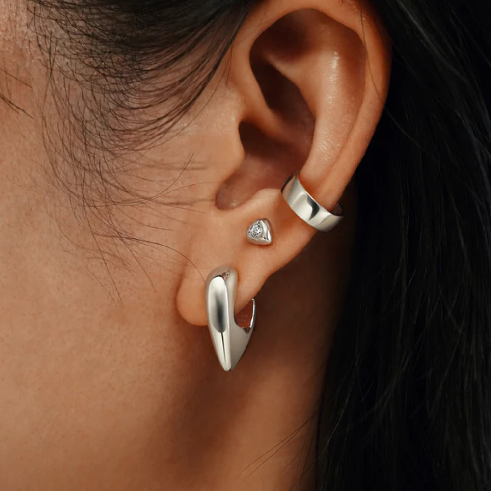 Ania Haie Silver Sparkling Sheild Stud Earrings