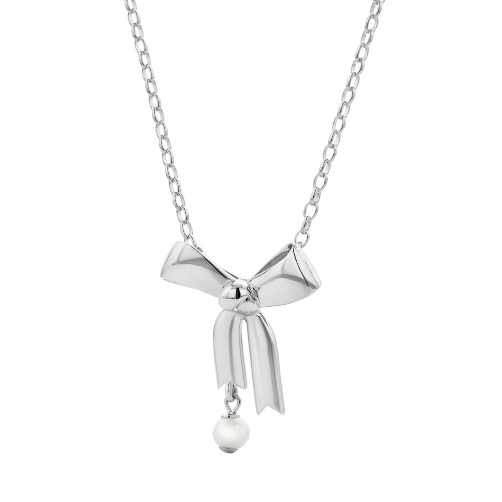 Karen Walker Silver Bow Necklace with 5.5mm Freshwater Pearl