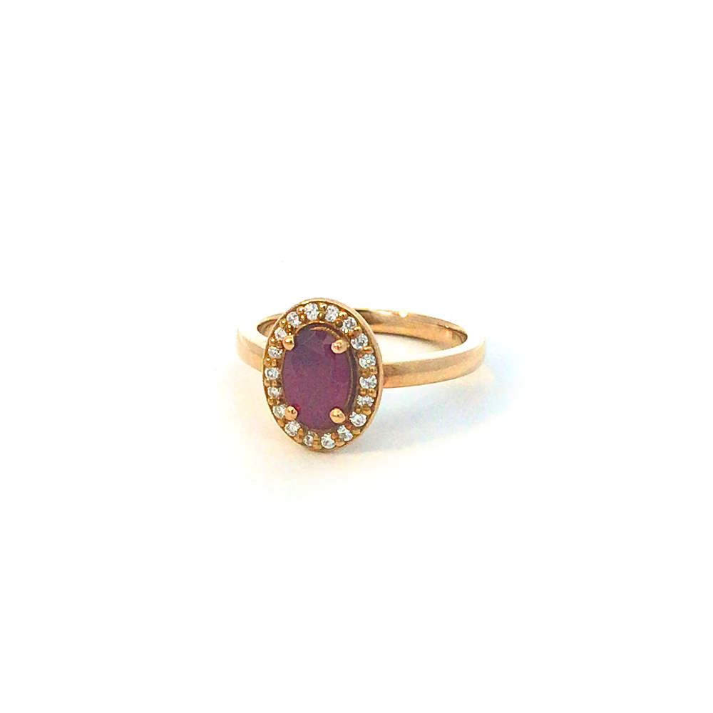 0.91ct Ruby Halo Ring in 18ct Gold
