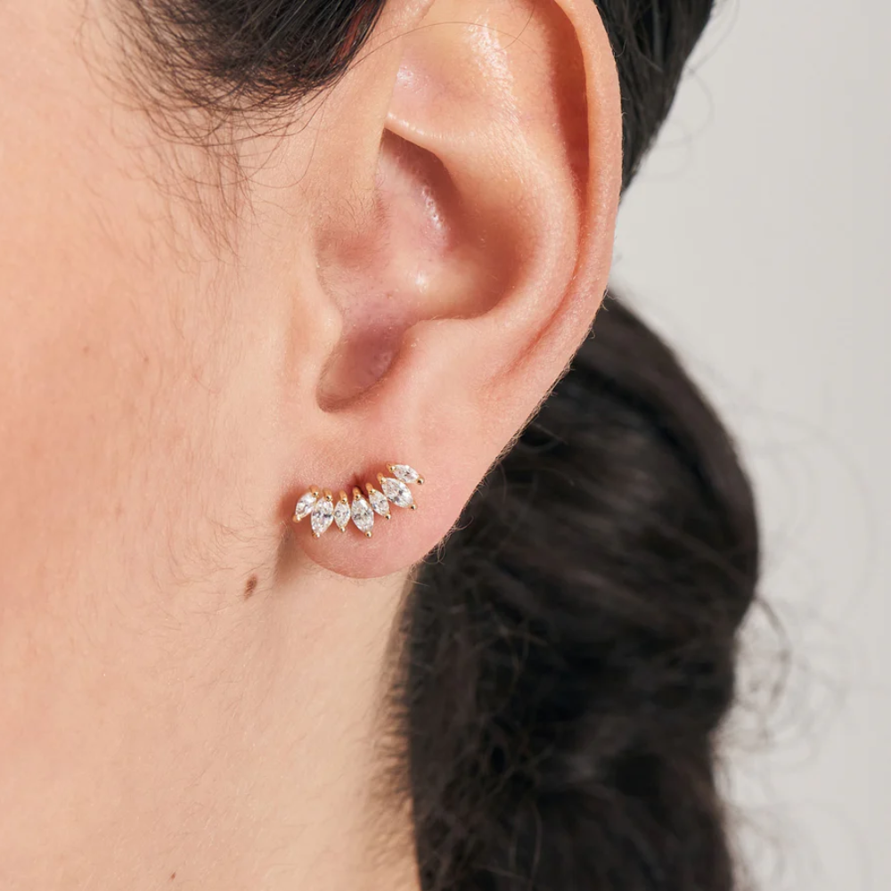 Ania Haie Gold Sparkle Marquise Climber Barbell Single Earring