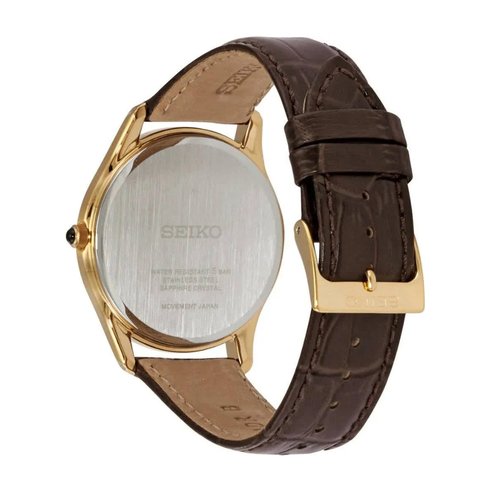 Seiko Men's Brown Leather Dress Watch in Gold/White – John Taylor