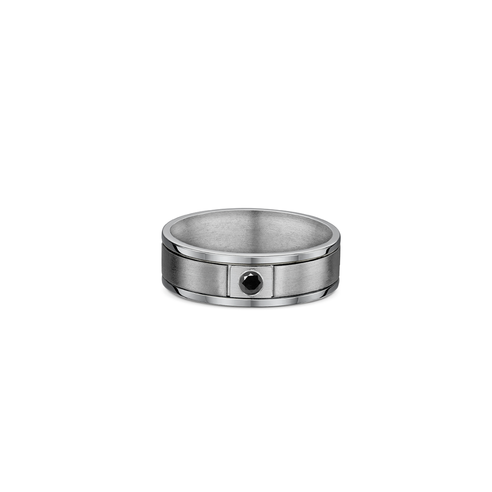 DORA Men's GEO Titanium & Square Framed Black Diamond Ring