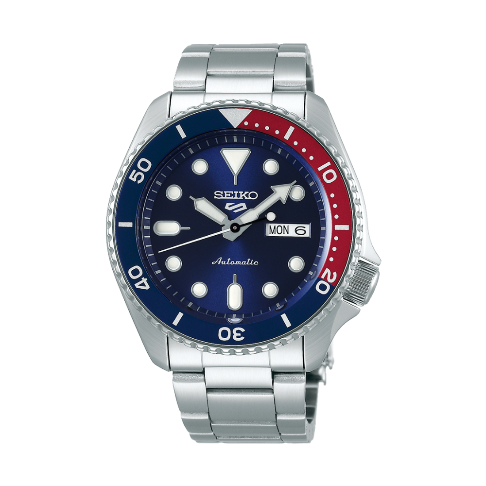 Seiko 5 Sports Automatic Watch in Silver/Blue/Red