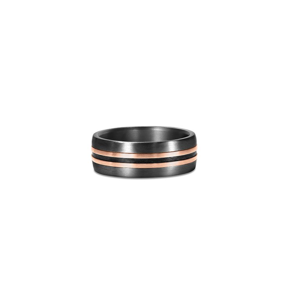 DORA Men's Tantalum & Rose Gold Ring with Carbon Strip
