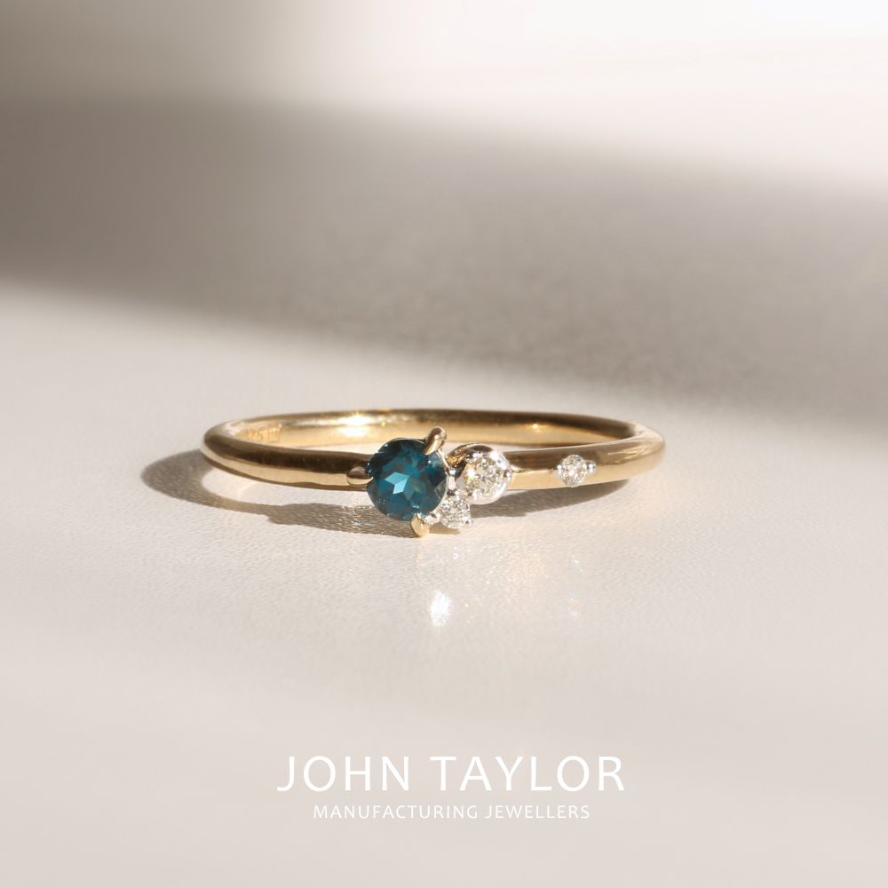 London Blue Topaz & Offset Diamond Ring