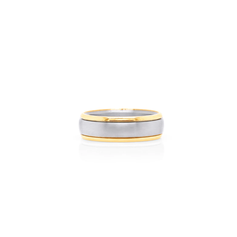 DORA 9ct Two Tone Men's Ring With Polished Edges & Brushed Centre
