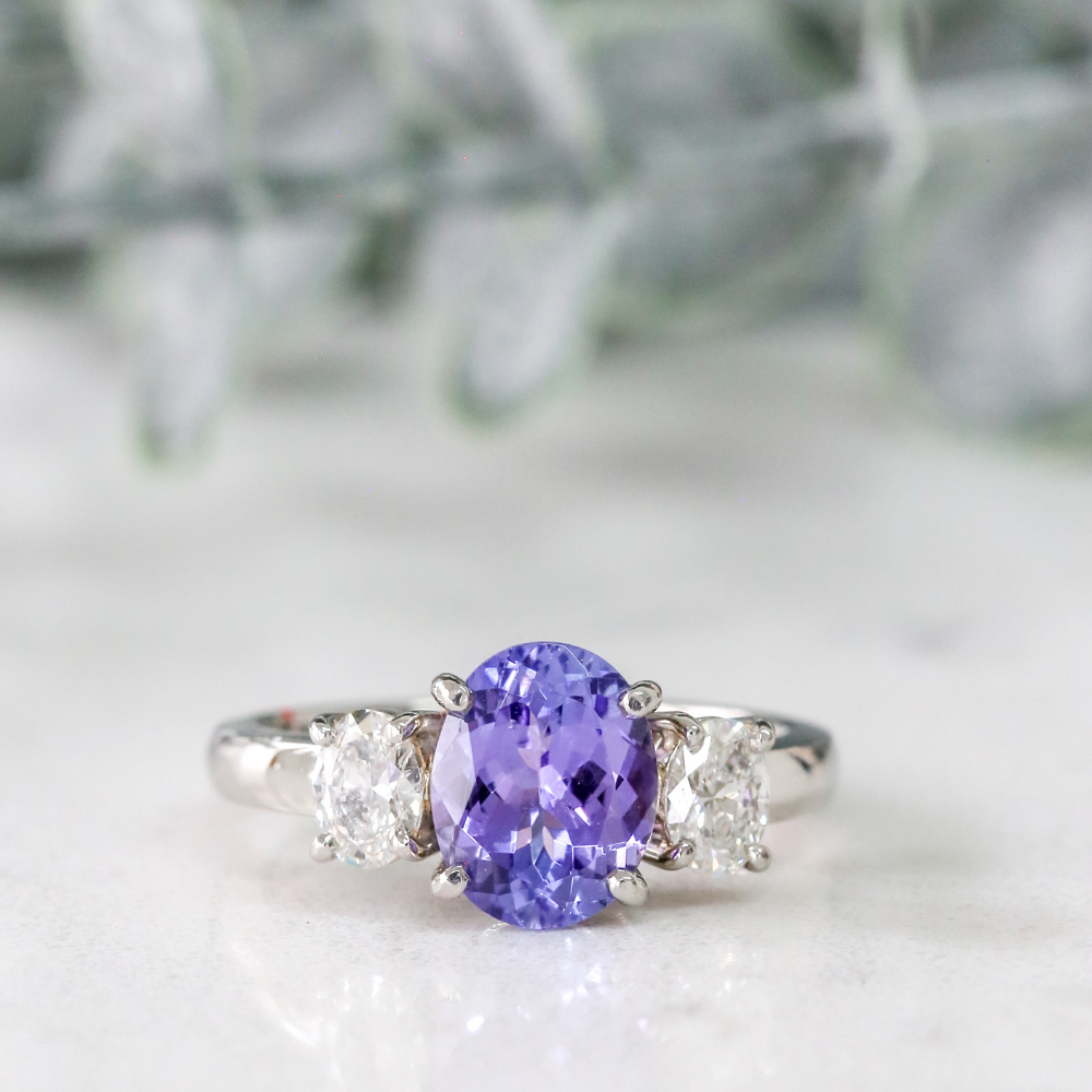 Tanzanite & Diamond 3 Stone Ring