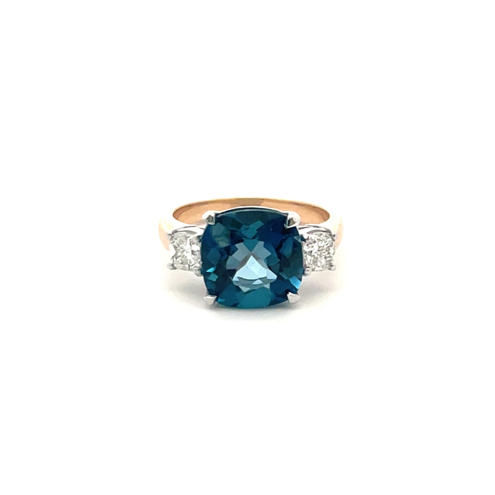 4.56ct Cushion-cut London Blue Topaz and Diamond Dress Ring