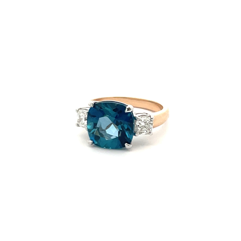 4.56ct Cushion-cut London Blue Topaz and Diamond Dress Ring