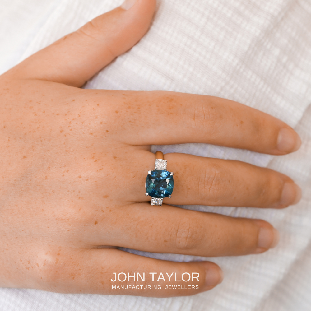 4.56ct Cushion-cut London Blue Topaz and Diamond Dress Ring