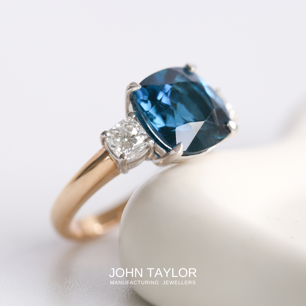 4.56ct Cushion-cut London Blue Topaz and Diamond Dress Ring