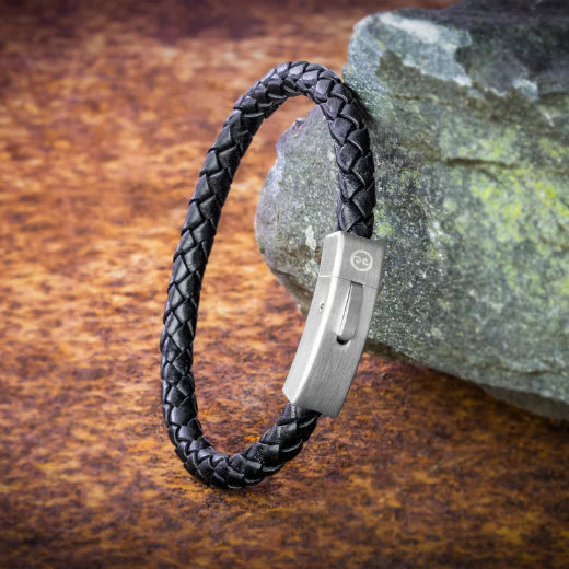 Black Latitude Bracelet With Steel Clasp